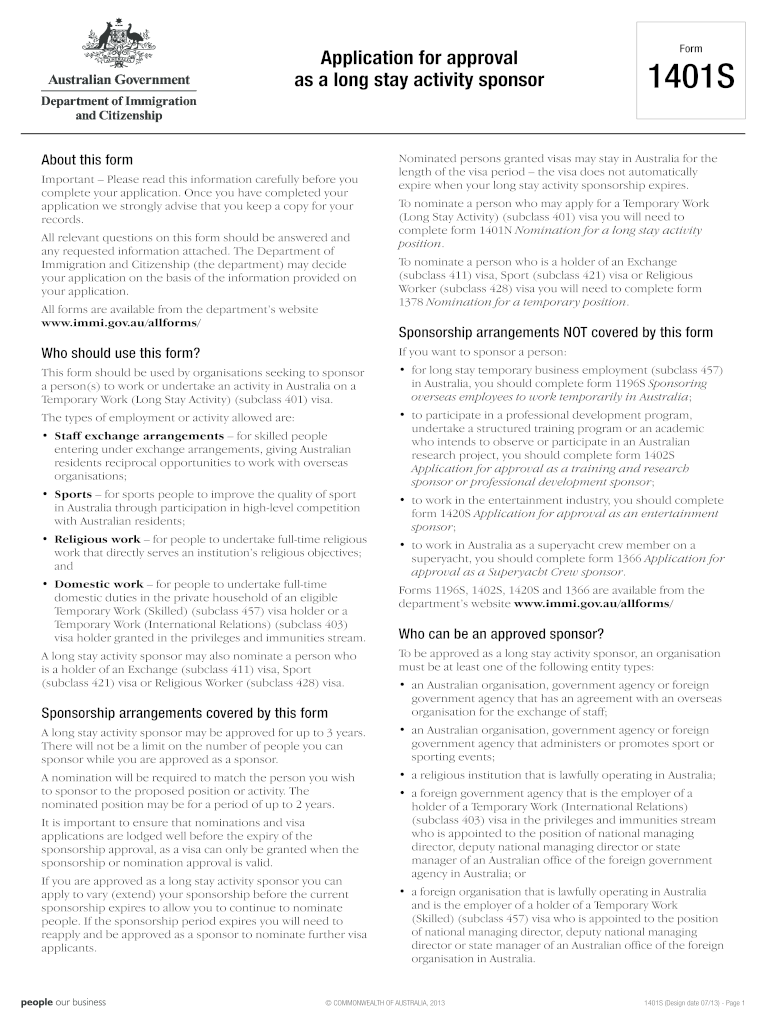 Form 1401S  Department of Immigration & Citizenship