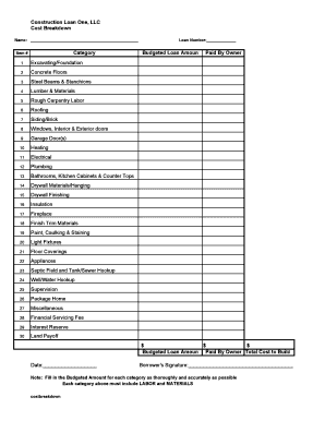 Construction Loan Cost Breakdown Worksheet: Complete with ease ...