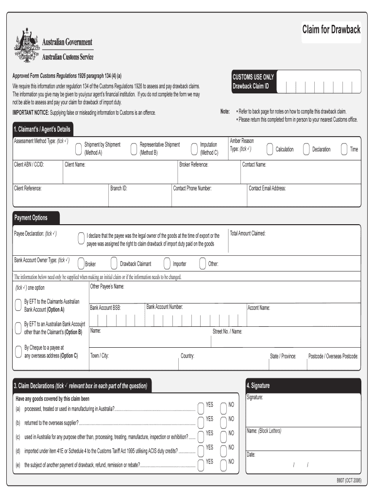 Claim for Drawback  Form