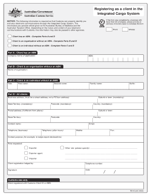Registering as a Client in the Integrated Cargo System  Form
