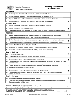 Form 1118, Checklist, Training Facility Visit Check Points Casa Gov