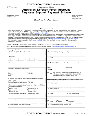 AD 138 1 Claim Form for Employers Defence Reserves Support