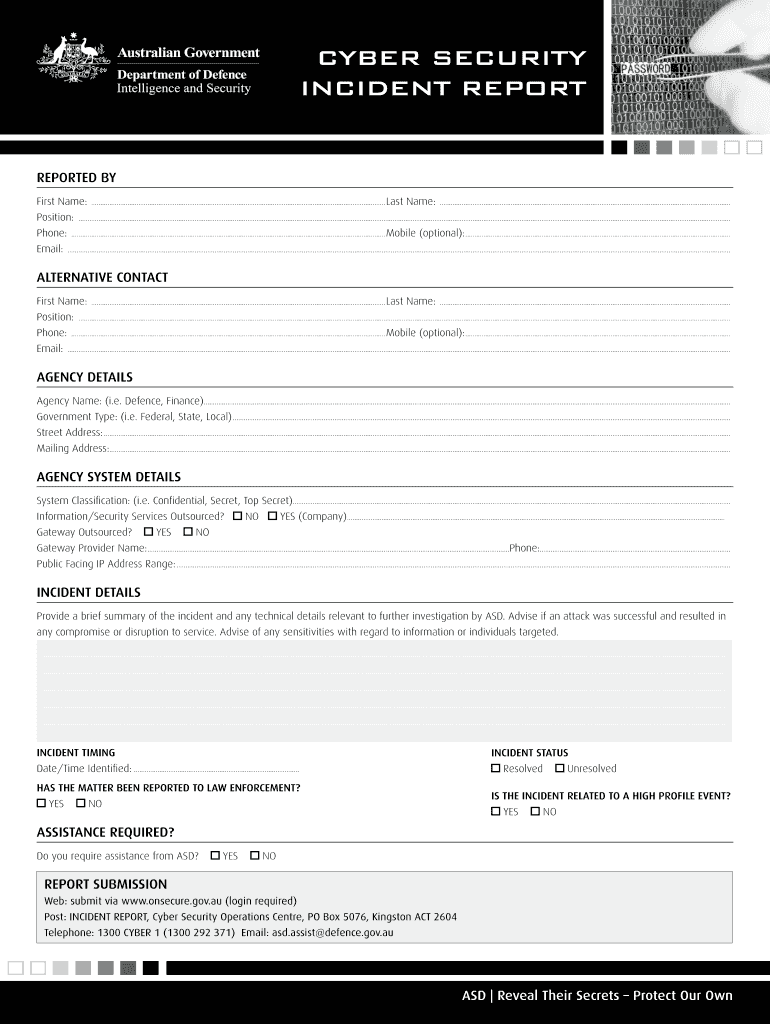 Cyber Security Incident Report Form PDF DSD