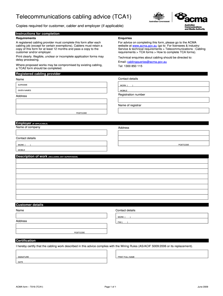  Tca1 Form 2009