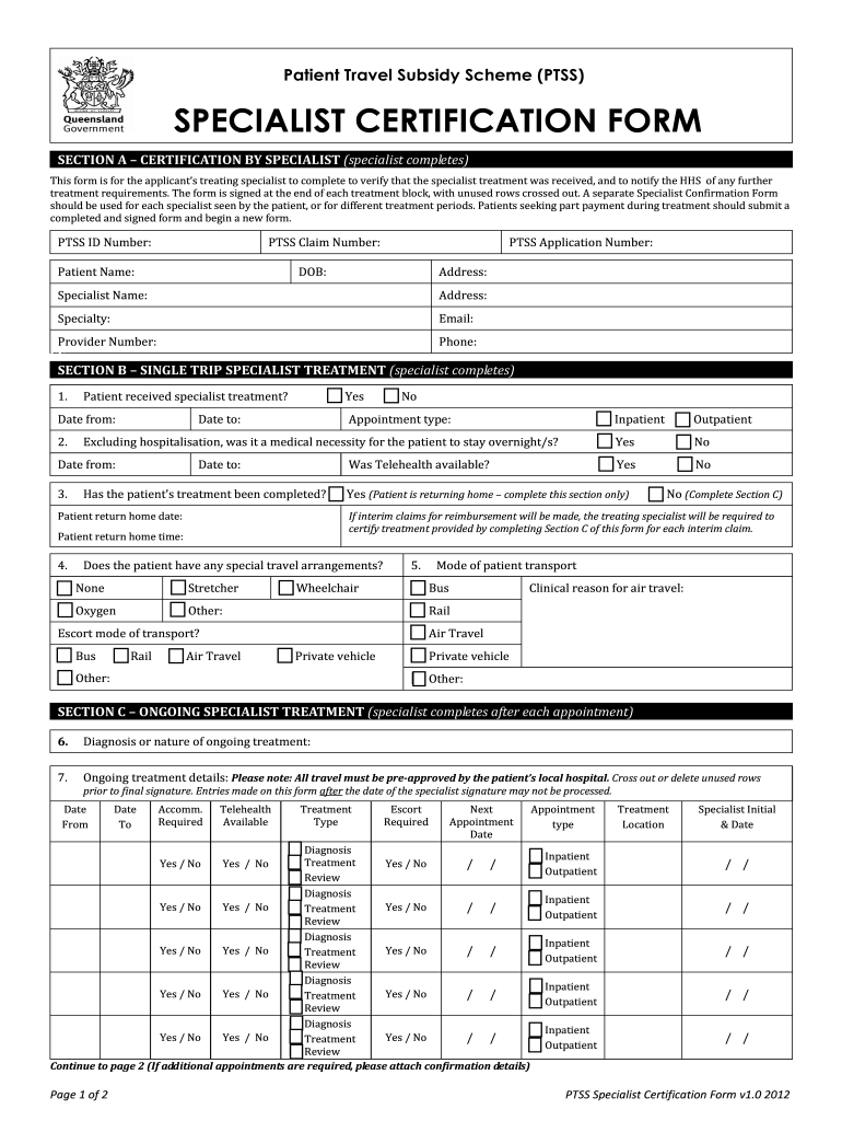 specialist travel subsidy form