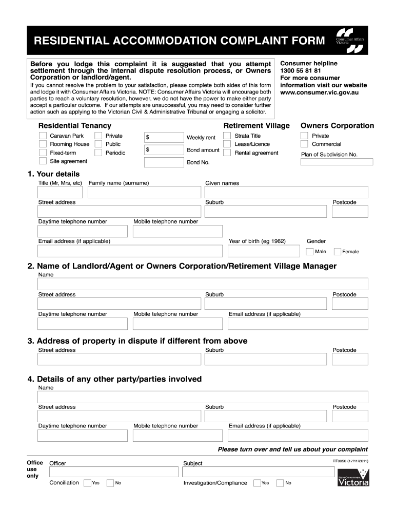  Consumer Affairs Victoria Form 2011