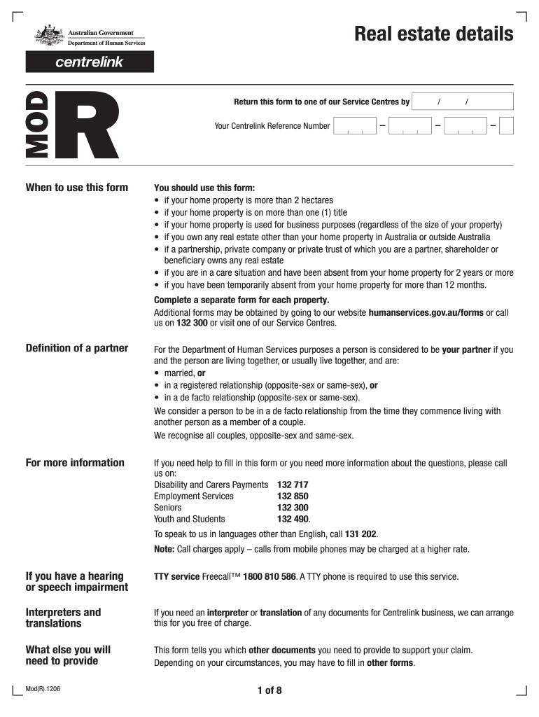 Centrelink Mod F 20122024 Form Fill Out and Sign Printable PDF