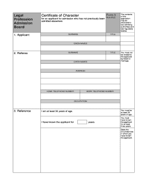 Form 3 Character Reference Legal Profession Admission Board