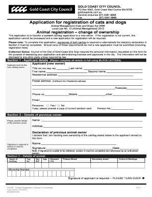 Transfer of Pet Ownership Form Gold Coast