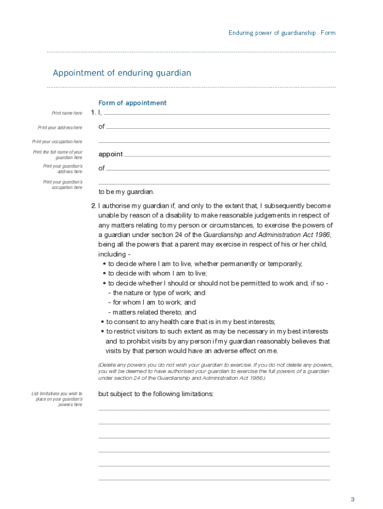 Get and Sign Enduring Power of Guardianship Form  Victoria Legal Aid