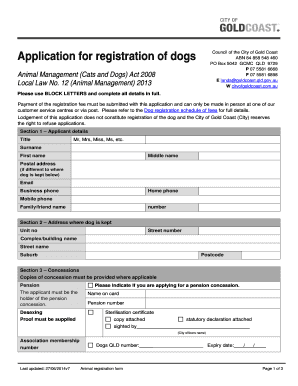 Dog Registration Gold Coast  Form