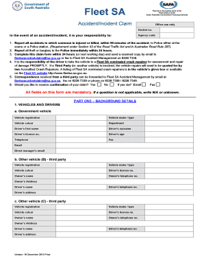 Fleet SA Vehicle AccidentIncident Claim Form Fleet SA SA Gov Au Fleet Sa Gov