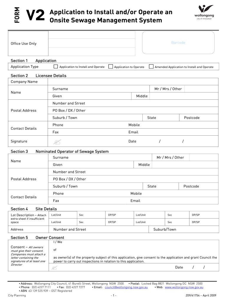  Local Government Woolongong Section 68 Form V2 Application Form 2009-2024