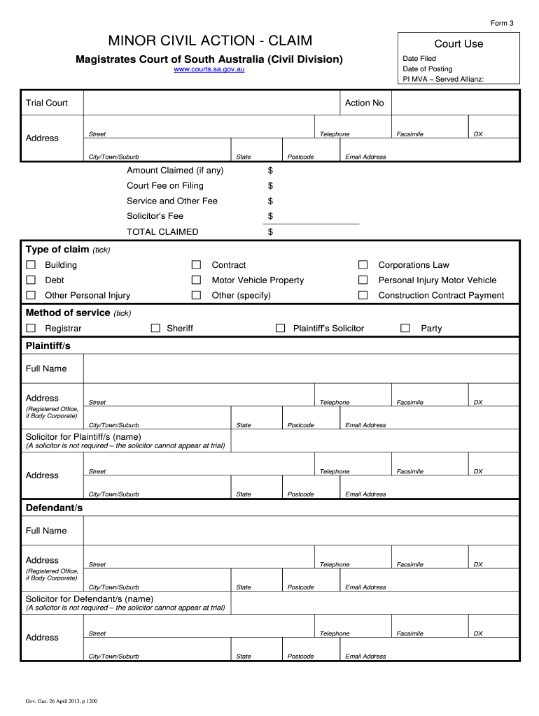 Get and Sign Minor Claim 2013-2022 Form