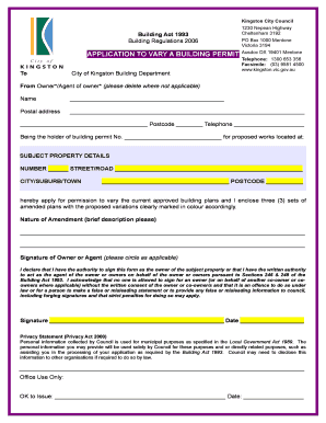 APPLICATION to VARY a BUILDING PERMIT City of Kingston  Form