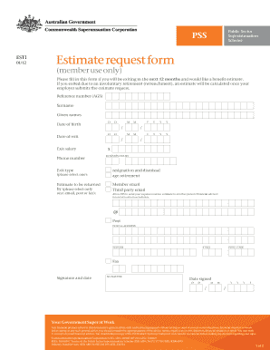 Estimate Request Form PSS Pss Gov