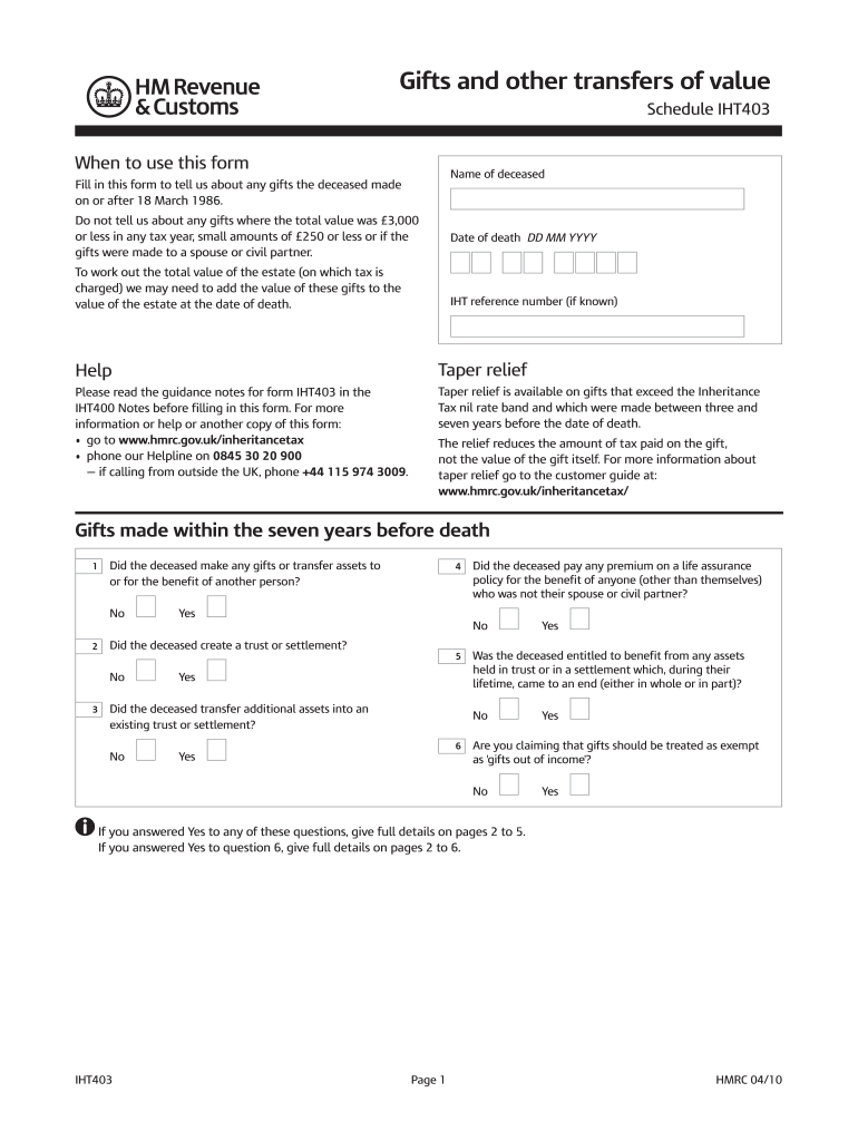  Iht403 Download  Form 2010