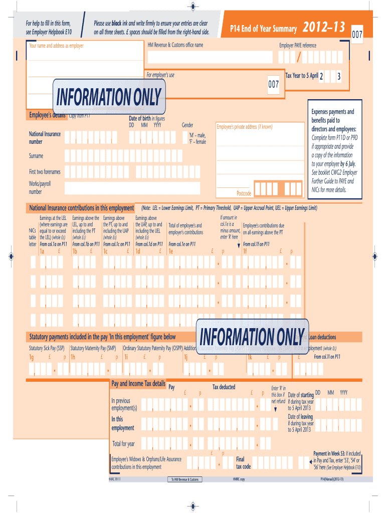  13 P14 End of Year Summary Form 2014-2024