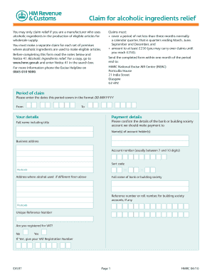 Claim Form Alcoholic Ingredients Relief