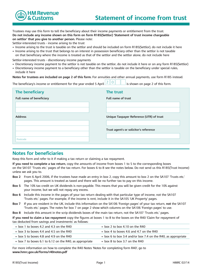 R185 Trust Income  Form