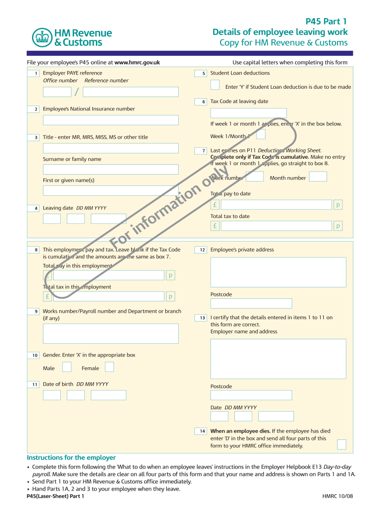 Get and Sign P45 Form 2008-2022