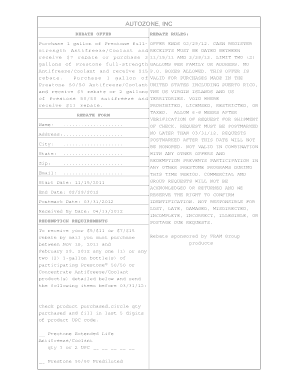 Autozone Prestone Rebate  Form