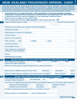 Passenger Arrival Card New Zealand Customs Service  Form
