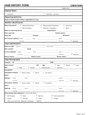 CASE REPORT FORM Listeriosis Public Health Surveillance Surv Esr Cri