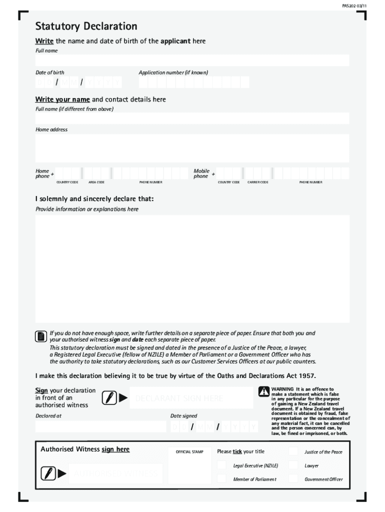  Statutory Declaration Nz 2011-2024