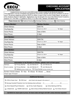 Checking Account Application Eecu  Form