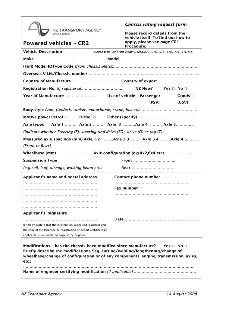  Chassis Rating Request Form 2008-2024
