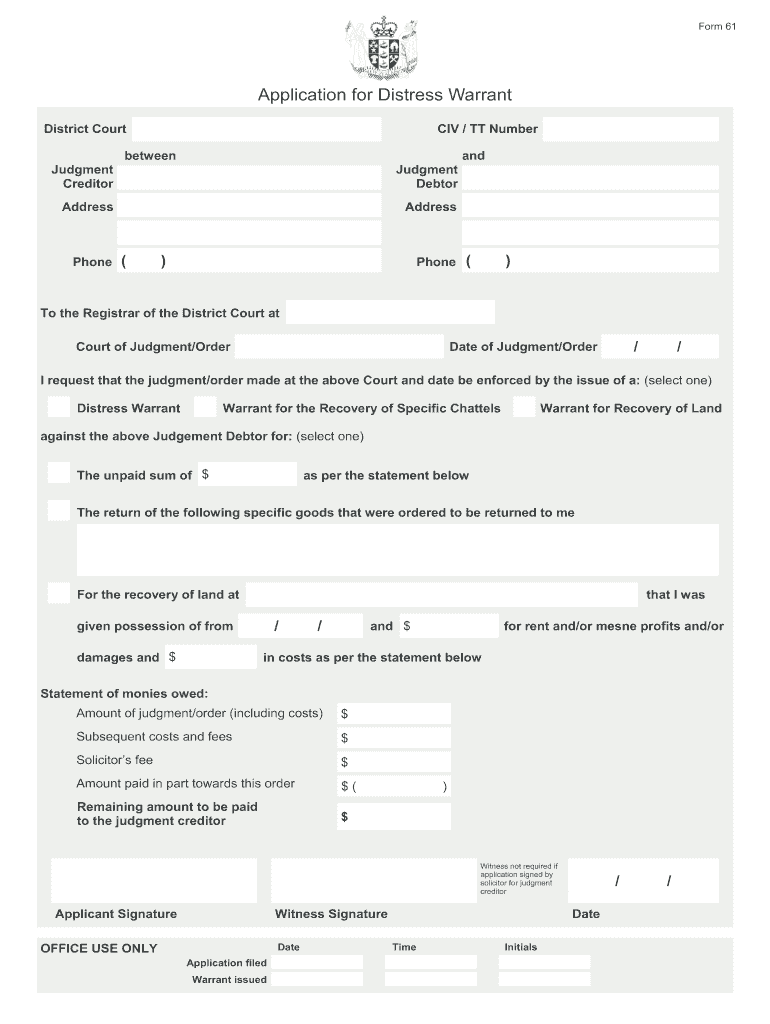 Distress Warrant Format