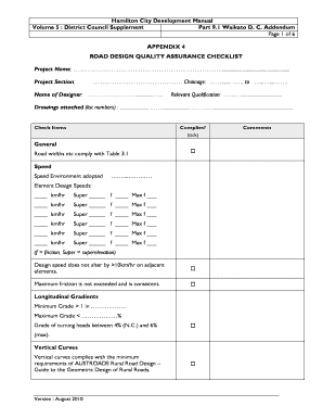 Road Design Quality Assurance Checklist Hamilton City Council  Form