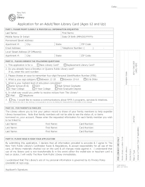 Nypl Library Card Application PDF  Form