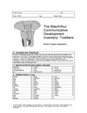 Cdi Words and Sentences Toddler Form