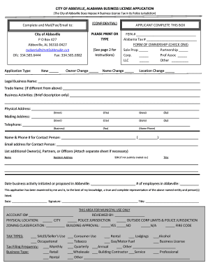 CITY of ABBEVILLE, ALABAMA BUSINESS LICENSE APPLICATION Cityofabbeville  Form