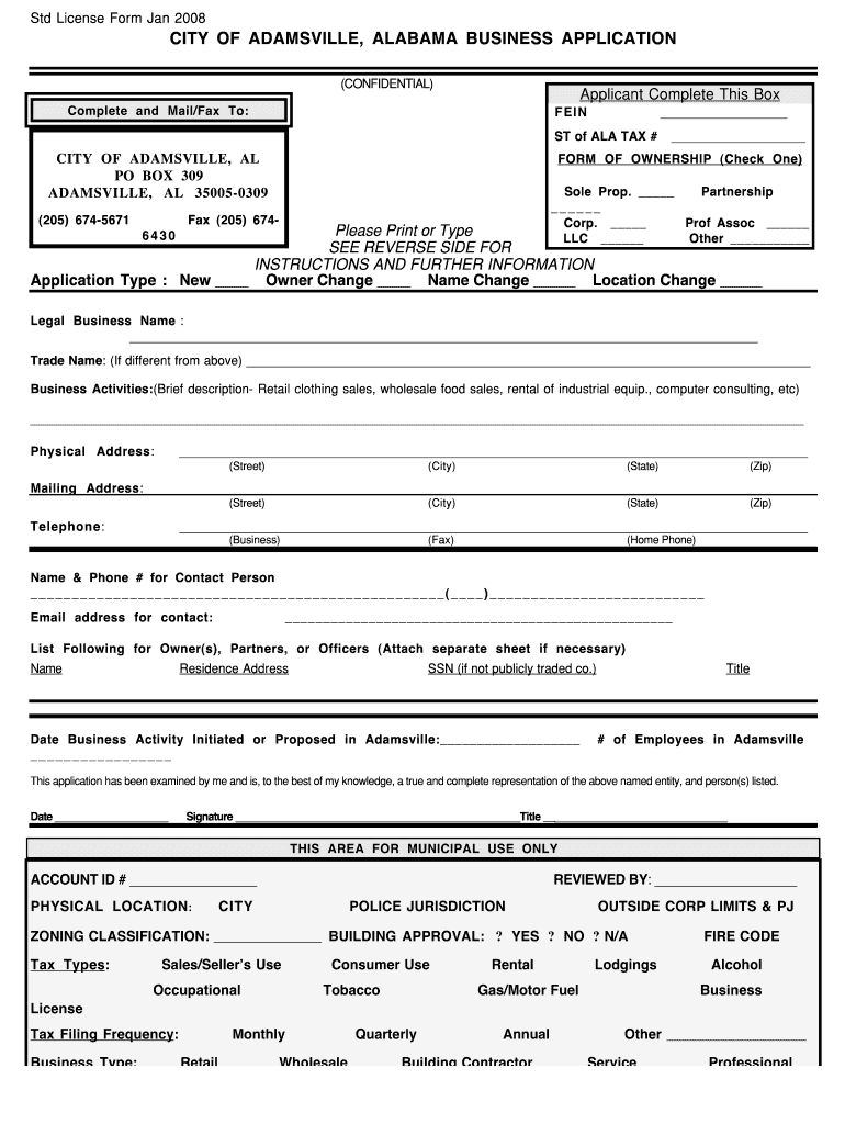  Business License Alabama 2008-2024