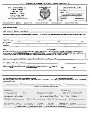 City of Anniston Business License  Form