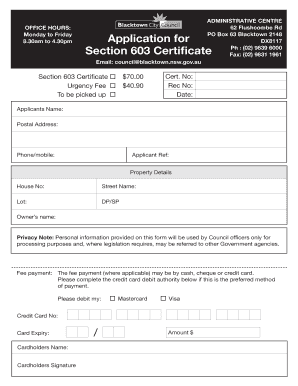 603 Application Form PDF Blacktown City Council