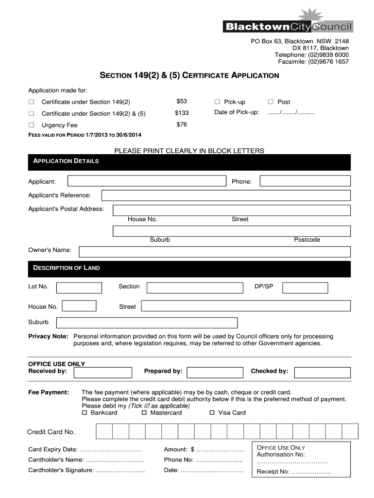 Blacktown 149  Form