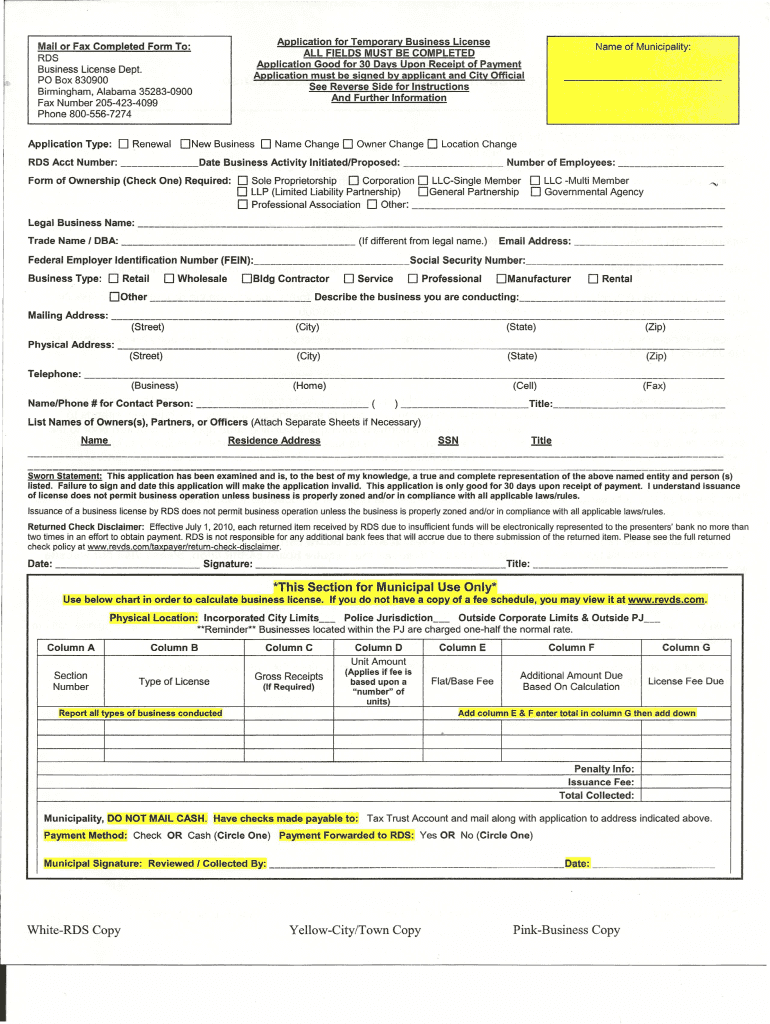 Chickasaw Business License Application  City of Chickasaw  Form