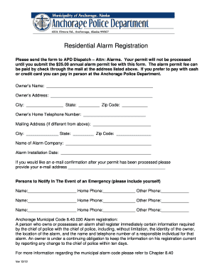 Alarm Permit Application  Form