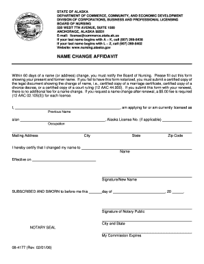 NAME CHANGE AFFIDAVIT Commerce State of Alaska Commerce State Ak  Form