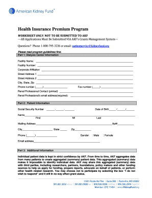 American Kidney Foundation Patient Profile Worksheet  Form