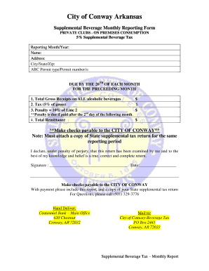 Supplemental Beverage Tax Monthly Reporting Form Cityofconway