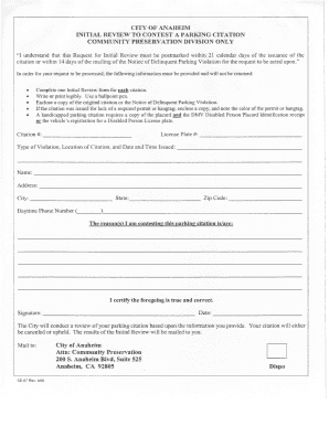 Anaheim Citation Fax Form