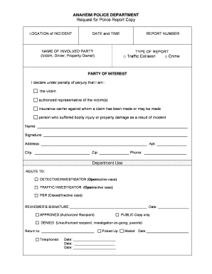 ANAHEIM POLICE DEPARTMENT Request for City of Anaheim Anaheim  Form