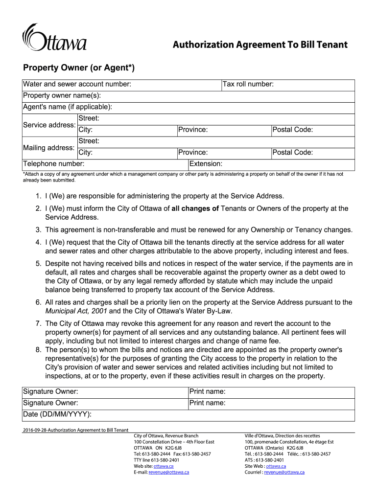  City of Ottawa Tenant Authorization Form 2016-2024