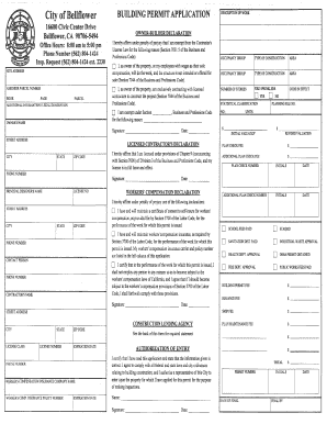 Building Permit Application the City of Bellflower Bellflower  Form