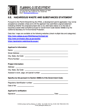 City of Berkelely Hazaedous Waste and Substances Statement Form